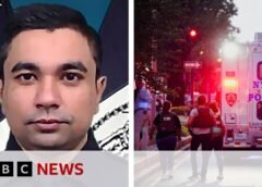 ‘Hero’ policeman died saving lives, say New York officials after skyscraper shooting | BBC News